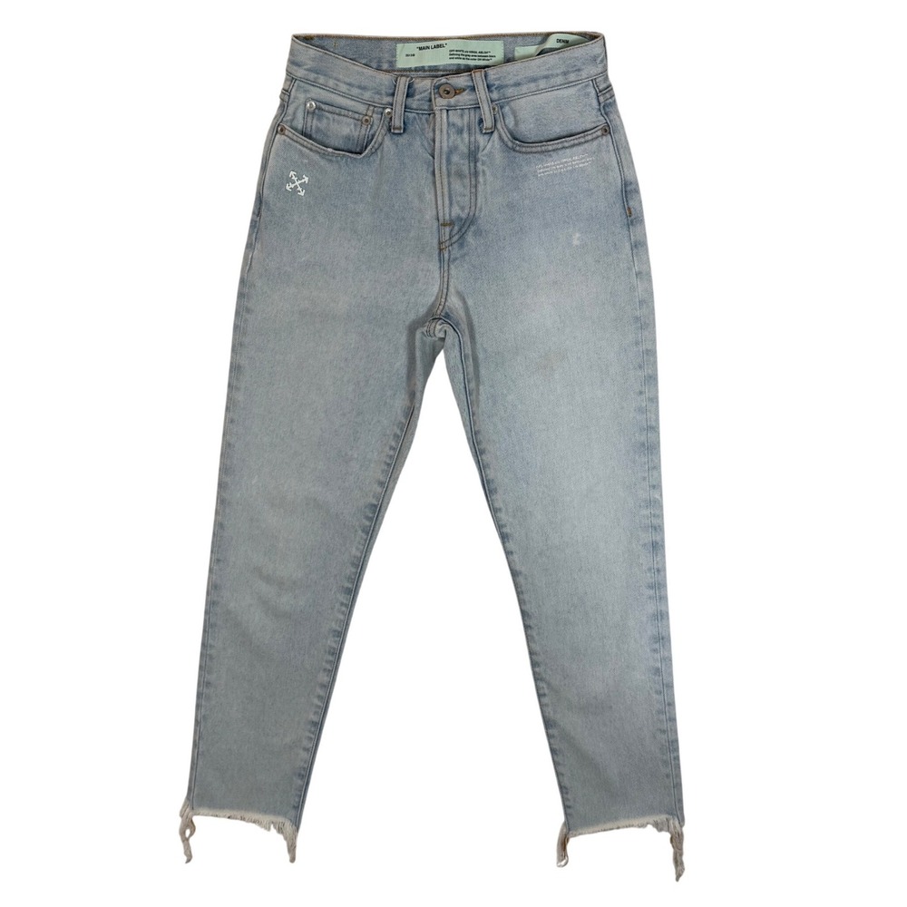 OFF-WHITE by Virgil Abloh Women's Light Wash Denim Jeans Raw Hem Size 25
